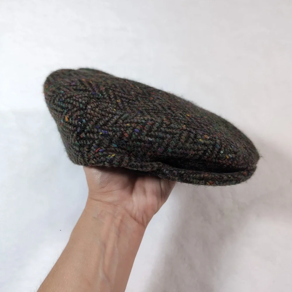 Hats of Ireland Flat Cap Men 7 Brown Donegal Tweed Wood Herringbone Newsboy‎